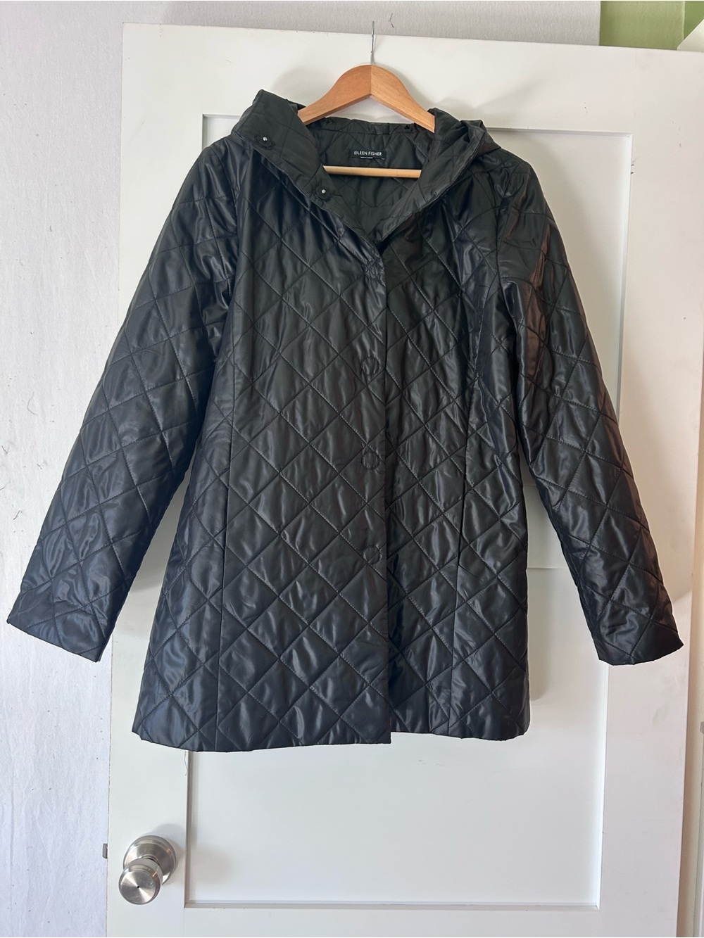 Rare Eileen Fisher Puffer Jacket - Hood, Pockets, Snap Closure - Like New